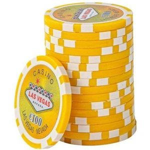 Las Vegas Poker Chips €100,- geel (25 stuks)-pokerchips-pokerfiches-ABS chips-pokerspel-pokerset-poker set