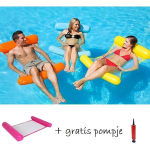 Opblaasbaar Water Hangmat + GRATIS Pompje - Hang Mat - Waterhangmat - Luchtbed - Lounge - Roze
