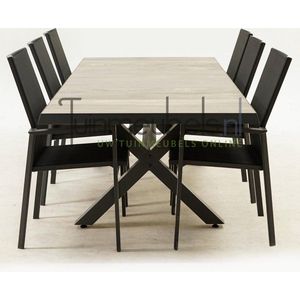 Tuinset Delia hoge rug zwart met Castilla negro kruispoot 240cm tafel