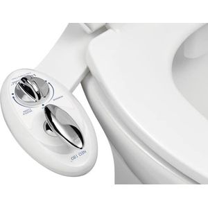 LUXE Bidet NEO 180 Zelfreinigend, dubbel mondstuk, niet-elektrische bidetbevestiging voor toiletbril, instelbare waterdruk, achterste en vrouwelijke was, hendelbediening (wit)