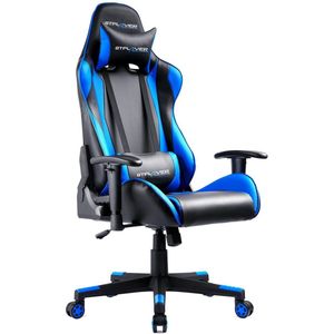 GTPLAYER Gaming stoel bureaustoel Gamer Ergonomische stoel verstelbare armleuning uit een stuk stalen frame verstelbare kantelhoek (zwart-blauw)
