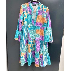 Exclusief bedrukte oversized jurk - blauw/paars - one size (38-42)