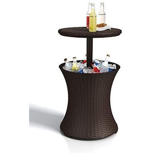 Keter Pacific Cool Bar, 3-in-1 cocktailtafel, salontafel en outdoor ijskoeler in rotanlook, uv-bestendig en weerbestendig, bruin, koelbox 30 l volume