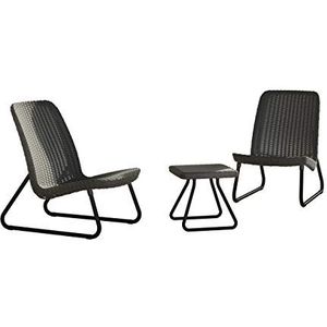 Keter Rio Patio Set - Moderne lounge tuinmeubelset voor balkon en tuin in grafiet - incl. 2 stoelen & 1 tafel