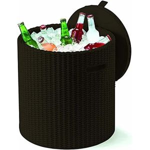 Keter Cool Stool Koelbox & kruk, 39 liter, weerbestendige rotan-look voor binnen en buiten, bruin