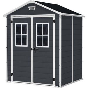 Keter Manor 65 Tuinhuis - 158x152x226cm - dubbele deuren + ramen - Antraciet