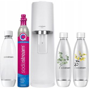 SodaStream Waterapparaat TERRA voordeelverpakking met CO2-cilinder, 2 x 1 l vaatwasmachinebestendige kunststof fles en 1 x 0,5 l vaatwasmachinebestendige kunststof fles, hoogte 44 cm, wit, 1012813490