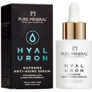 Pure Mineral - Supreme Anti-Ageing Hyaluron Serum voor Alle Huidtypes - Intensieve Anti-Rimpel Werking, Dode Zee Mineralen, Liftend Effect - Zonder siliconen, sulfaten, parabenen - 30ml