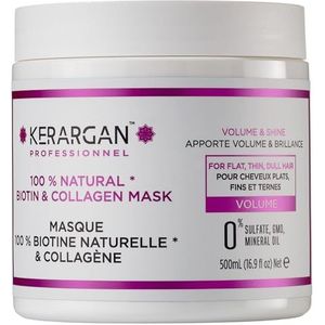 Kerargan - Haarmasker Volumiserend met Biotine & Collageen - Voor Plat, Fijn, Dof Haar - Volume en Glans Versterkt - Zonder Sulfaat, GMO, Minerale Olie - 500ml