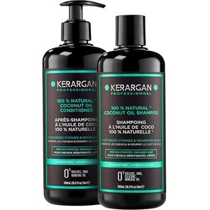 Kerargan - Hydraterende Shampoo & Conditioner Duo met Kokosolie voor Uitgedroogd en Beschadigd Haar - Voedt de Hoofdhuid - Zonder Sulfaat, GMO, Siliconen, Minerale Olie - 2x500 ml