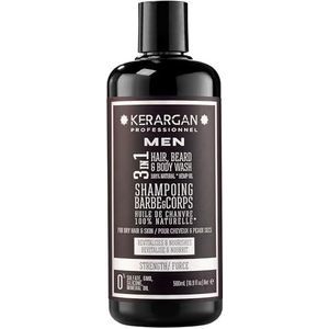 Kerargan - 3-in-1 versterkende shampoo met hennepolie - Versterkt haar, baard en lichaam - Revitaliseert, voedt - Voor droge huid en haar - Sulfaatvrij, GMO, Silicone, Minerale Olie - 500ml