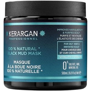 Kerargan - Masker met Dode Zee Modder - Vitaliteit voor Vet Haar & Geïrriteerde Hoofdhuid - Zuivert & Elasticiteit - Zonder Sulfaat, GMO, Olie - 500ml.