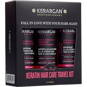 Kerargan - Keratin Ultra Repair Travel Kit, haarverzorgingsset - Shampoo, conditioner en masker - Voedt, verzacht, versterkt en beschermt zelfs onderweg - Zonder sulfaat, siliconen, GGO - 3 x 100 ml
