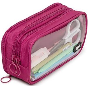 ZIPIT Pennenetui voor dames, grote etui voor school en kantoor, make-uptas met organizer, roze