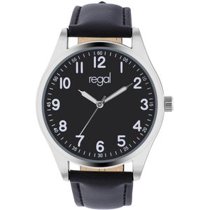 Lucardi Heren Regal Heren Horloge Zwart PU leer - Horloge - PU leer - Zwart - 40 mm