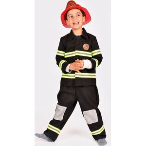 Den Goda Fen Kostuum - Brandweerset - Zwart - Den Goda Fen - 4-6 jaar (104-116) - Kostuum