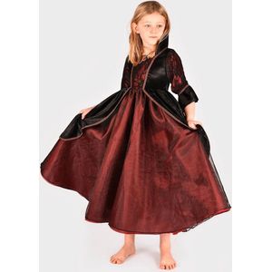 Den Goda Fen - Verkleedkledij - Rood/Zwart - Velvet Chiffon Jurk - 110-116cm - 4-6 jaar