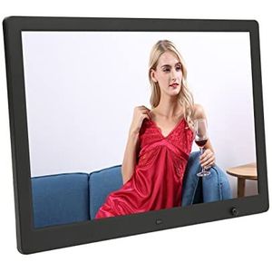 Digitale Fotolijst, HD Digitale Fotolijst Zwarte Achtergrondmuziek 15,4 Inch HD-scherm met Afstandsbediening voor Thuis (EU-stekker)