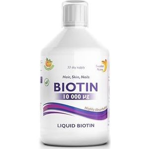 Swedish Nutra - Biotine 10.000 UG vloeibaar supplement - verpakking van 500 ml, 33 dagen voorraad | plus vitamine C voor gezond haar, huid en nagels | veganistisch en glutenvrij | 100% natuurlijke