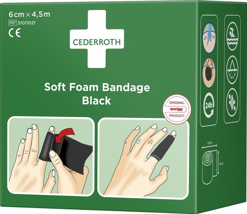 CEDERROTH - Soft foam bandage zwart - 6cm breed x 4,5 meter - zacht schuimverband