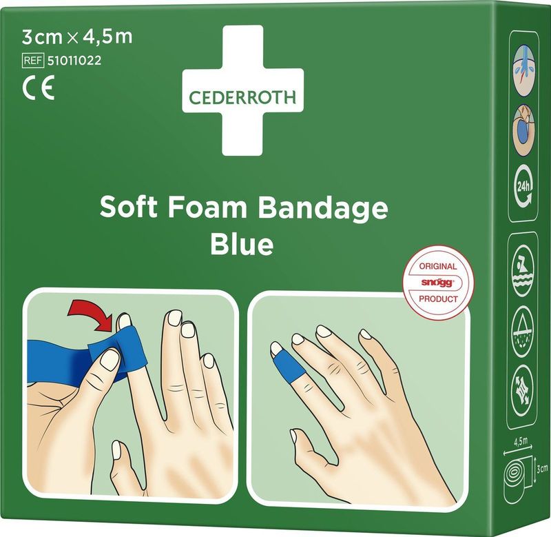 Cederroth (Snogg) Soft Foam verband - blauw - 4,5 m x 3 cm - EHBO pleister