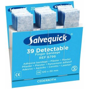 Salvequick Refill 6796 - detectable lange vingerpleister - 6 x navulling - HACCP blauw