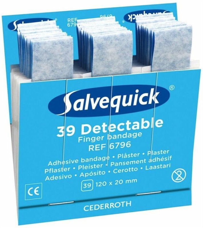Salvequick Refill 6796 - detectable lange vingerpleister - 6 x navulling - HACCP blauw