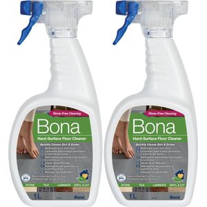 Bona Harde Vloer, Tegel en Laminaat Reiniger Spray - 2 x 1 Liter Multipack - PVC Reiniger - Streeploos - Sneldrogend
