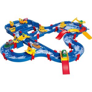 Aquaplay 1650 - Amphieworld, Waterbaan, Inclusief 79 Delen, Speelset Inclusief 2 Boten, Amfibieauto En 3 Speelfiguren, vanaf 3 Jaar, 145 X 156 cm, blauw, meerkleurig