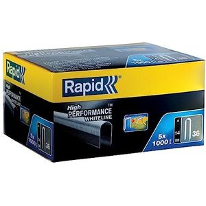 Rapid Nieten voor Tacker Type 36, 14mm Nietjes, Wit, 5x1.000 St. Grootverpakking, met Ronde Kop voor Kabels 6mm