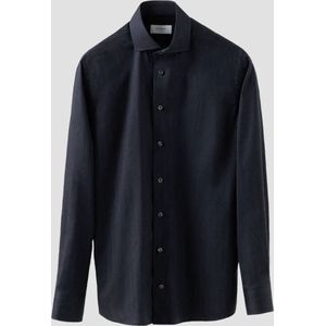 Eton - Kreukvrij Flanellen Overhemd - Donkerblauw - Flanel - Visgraatmotief