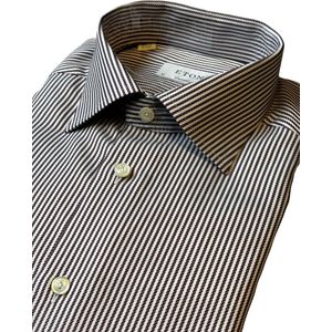 Eton - Gestreept Signature Twill Overhemd - Grijs - Katoen