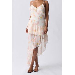 Gina Tricot - Tricot Jurk - Ecru - Mouwloos - V-hals - Asymmetrisch