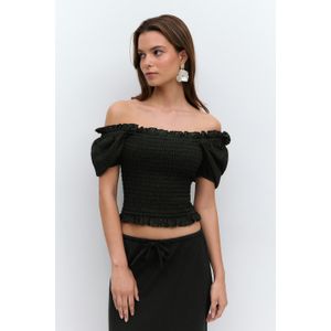 Gina Tricot - Top - Zwart - Korte Mouwen - Off Shoulder Kraagvorm