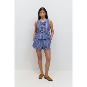 Gina Tricot - Transit - Broek - Blauw / Offwhite - High Waist - Loosefit