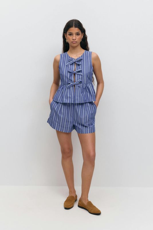 Gina Tricot - Transit - Broek - Blauw / Offwhite - High Waist - Loosefit