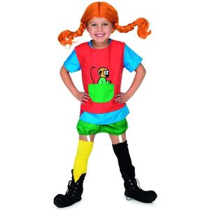 Pippi Lange kous kinderpruik, originele licentie, carnaval, Halloween, rood haar, buigbare vlechten, elastisch, hoofdomtrek 60 cm, 3-6 jaar
