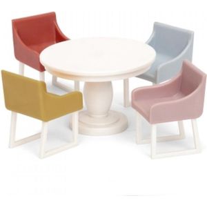 LUNDBY Dollhouse Meubels Eetkamer Tafelstoel Set - 5-delige poppenhuis accessoires voor mini-poppen 11 cm - leeftijd 4+, schaal 1:18