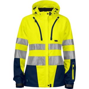 Projob 6423 Ongevoerde Signalisatie Softshell en Iso 20471 Klasse 3 Dames 646423 - Geel/Marine