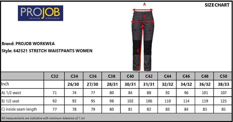Projob 2521 Dames Stretchbroek Zonder Kniezakken 642521 - Rood