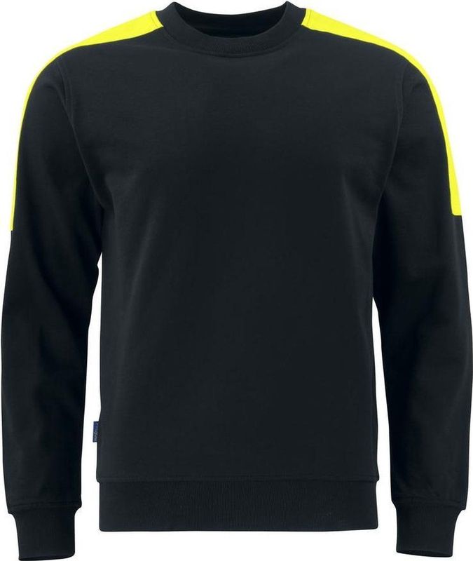 Projob 2125 Sweater Ronde Hals Met Fluo Inzetstukken 642125 - Zwart/Geel