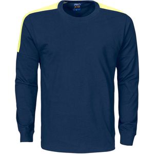 ProJob 2020 T-SHIRT LANGE MOUWEN MET FLUO INZETSTUKKEN 642020 - marine hv geel