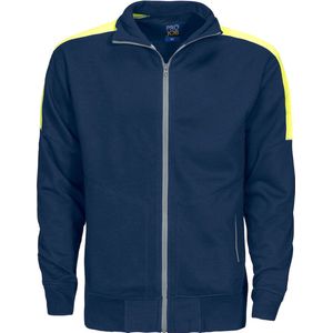 ProJob 2123 SWEATER LANGE RITS MET FLUO INZETSTUKKEN 642123 - marine / hv geel