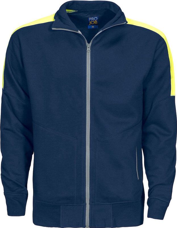 ProJob 2123 SWEATER LANGE RITS MET FLUO INZETSTUKKEN 642123 - marine / hv geel