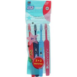 TePe - Kids Extra Soft - Tandenborstel - 4 Stuks - Vrolijke Kleuren