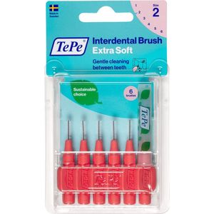 TePe Interdentale Ragers Extra Soft Lichtrood ISO maat 2 – 0,5 mm (6 stuks)