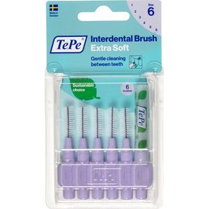 TePe Interdentale Ragers Extra Soft Lichtlila ISO maat 6 – 1,1 mm (6 stuks)