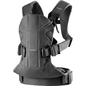 BabyBjörn Draagzak One - Geweven - Grijs denim-Donkergrijs - Buikdrager - Rugdrager – Ergonomisch – Stoer
