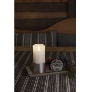 Waskaars met zilveren band, 20.5cm, 7.5cm Ø, op batterij (Konstsmide)
