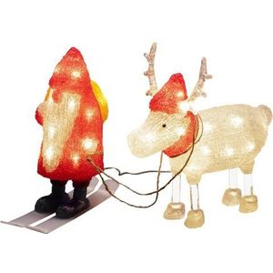 Verlicht Kerstfiguur voor buiten - Kerstman met rendier - 40 LEDs - 24,5 cm hoogte